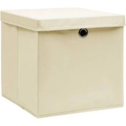 Topdeal Boîtes De Rangement à Couvercles 4 Pcs Crème 32x32x32 Cm Tissu FF288358_FR -Petit rangement Soldes Magasin 52096278 3