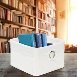 Relaxdays Corbeille Panier De Rangement Housse Amovible Poignée Boîte étagère Armoire HxlxP 20 X 31 X 31 Cm, Blanc -Petit rangement Soldes Magasin 52199903 3