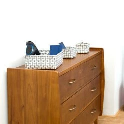 Relaxdays Boîte De Rangement Lot De 4 Paniers Plastique Salle De Bain Tressé Cosmétiques Corbeille, Blanc-gris -Petit rangement Soldes Magasin 52200623 3