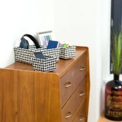 Relaxdays Boîte De Rangement Lot De 4 Paniers Plastique Salle De Bain Tressé Cosmétiques Corbeille, Blanc-noir -Petit rangement Soldes Magasin 52200647 3