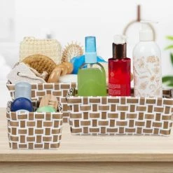 Relaxdays Boîte De Rangement Lot De 4 Paniers Plastique Salle De Bain Tressé Cosmétiques Corbeille, Blanc-noir -Petit rangement Soldes Magasin 52200647 4