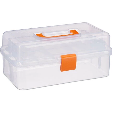 Relaxdays Boîte En Plastique Transparente, 9 Compartiments Pour Petits Objets, Poignée, HLP 14x33x19 Cm, Orange 4 Relaxdays Boîte En Plastique Transparente, 9 Compartiments Pour Petits Objets, Poignée, HLP 14x33x19 Cm, Orange – Image 2