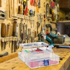 Relaxdays Boîte En Plastique Transparente, 9 Compartiments Pour Petits Objets, Poignée, HLP 14x33x19 Cm, Orange 9 Relaxdays Boîte En Plastique Transparente, 9 Compartiments Pour Petits Objets, Poignée, HLP 14x33x19 Cm, Orange -Petit rangement Soldes Magasin 52201397 3