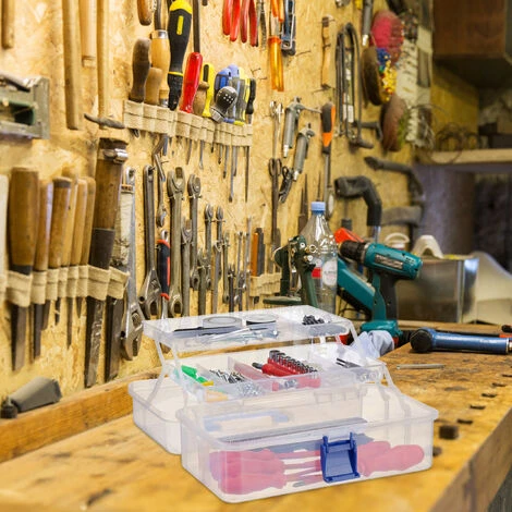 Relaxdays Boîte En Plastique Transparente, 9 Compartiments Pour Petits Objets, Poignée, HLP 14x33x19 Cm, Orange 5 Relaxdays Boîte En Plastique Transparente, 9 Compartiments Pour Petits Objets, Poignée, HLP 14x33x19 Cm, Orange – Image 3