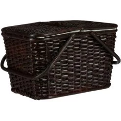 Relaxdays Panier De Pique-Nique à Couvercle Tressé Tissu Anses Grande Corbeille Transport Fait Main Rotin Chocolat -Petit rangement Soldes Magasin 52201440 2