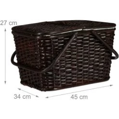 Relaxdays Panier De Pique-Nique à Couvercle Tressé Tissu Anses Grande Corbeille Transport Fait Main Rotin Chocolat -Petit rangement Soldes Magasin 52201440 5