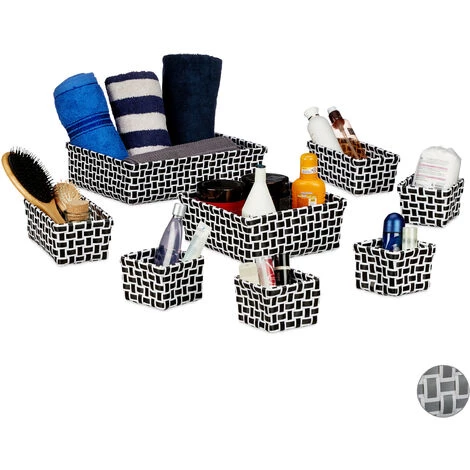 Relaxdays Panier De Rangement Lot De 8 Corbeille Salle De Bain Tressée Plastique Empilable, Noir Blanc 3 Relaxdays Panier De Rangement Lot De 8 Corbeille Salle De Bain Tressée Plastique Empilable, Noir Blanc
