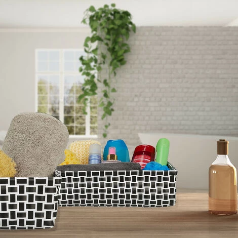 Relaxdays Panier De Rangement Lot De 8 Corbeille Salle De Bain Tressée Plastique Empilable, Noir Blanc 7 Relaxdays Panier De Rangement Lot De 8 Corbeille Salle De Bain Tressée Plastique Empilable, Noir Blanc – Image 5