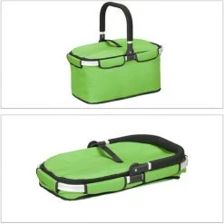 Relaxdays Panier De Courses Pliable, Avec Couvercle, Corbeille Avec Anse,25l, Polyester, Fermeture éclair,vert Clair. -Petit rangement Soldes Magasin 52203270 3
