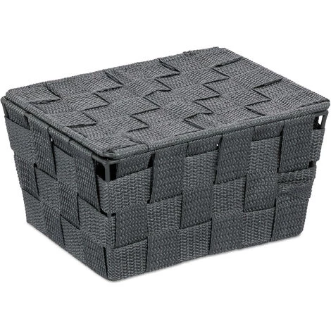 Relaxdays Panier De Rangement Avec Couvercle, Aspect Tressé, Organiseur, HxlxP 10,5 X 19,5 X 14,5 Cm, Plastique, Gris 4 Relaxdays Panier De Rangement Avec Couvercle, Aspect Tressé, Organiseur, HxlxP 10,5 X 19,5 X 14,5 Cm, Plastique, Gris – Image 2