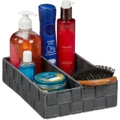 Relaxdays Corbeille De Rangement, Avec Mur De Séparation Réglable, Panier Pour étagère Et Armoires, Gris, Taille M