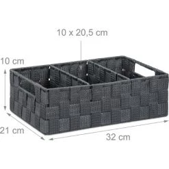 Relaxdays Corbeille De Rangement Avec Compartiments, Stockage Cosmétique, Salle De Bain, Poignées, 10x32x21 Cm, Gris -Petit rangement Soldes Magasin 52203872 4
