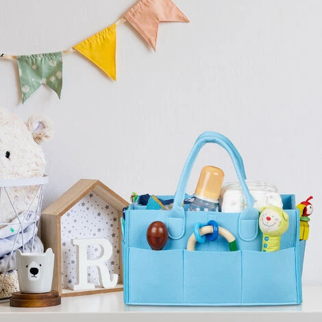 Relaxdays Rangement Couches, 11 Compartiments, Panier Langer Portable, Organiseur Chambre Bébé, Corbeille, Bleu Clair 5 Relaxdays Rangement Couches, 11 Compartiments, Panier Langer Portable, Organiseur Chambre Bébé, Corbeille, Bleu Clair – Image 3