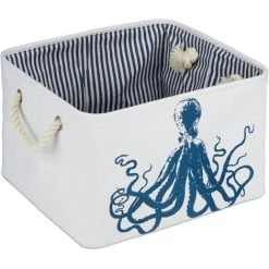 Relaxdays Panier De Rangement Pieuvre, 2 Poignées En Corde, Corbeille, Tissu Pliante, 23,5 X 36,5 X 31,5 Cm, Blanc/bleu -Petit rangement Soldes Magasin 52205024 2
