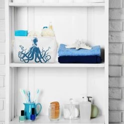 Relaxdays Panier De Rangement Pieuvre, 2 Poignées En Corde, Corbeille, Tissu Pliante, 23,5 X 36,5 X 31,5 Cm, Blanc/bleu -Petit rangement Soldes Magasin 52205024 3