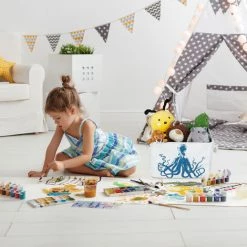 Relaxdays Panier De Rangement Pieuvre, 2 Poignées En Corde, Corbeille, Tissu Pliante, 23,5 X 36,5 X 31,5 Cm, Blanc/bleu -Petit rangement Soldes Magasin 52205024 4