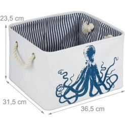 Relaxdays Panier De Rangement Pieuvre, 2 Poignées En Corde, Corbeille, Tissu Pliante, 23,5 X 36,5 X 31,5 Cm, Blanc/bleu -Petit rangement Soldes Magasin 52205024 5