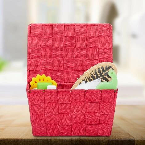 Relaxdays Panier De Rangement, Couvercle, Aspect Tressé, Organiseur, HxlxP 10,5 X 19,5 X 14,5 Cm, Plastique, Bordeaux 5 Relaxdays Panier De Rangement, Couvercle, Aspect Tressé, Organiseur, HxlxP 10,5 X 19,5 X 14,5 Cm, Plastique, Bordeaux – Image 3
