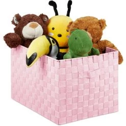 Relaxdays Panier De Rangement Avec Poignée, Plastique, Aspect Tressé, 26 X 40 X 30 Cm, Corbeille Salle De Bain, Rose
