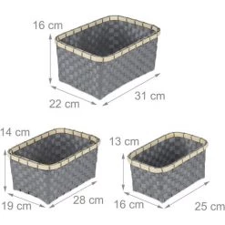 Relaxdays Lot De 3 Paniers De Rangement, Corbeilles En 3 Tailles, Tressés, Salle De Bain, Plastique, Cadre Bambou, Gris -Petit rangement Soldes Magasin 52205196 5