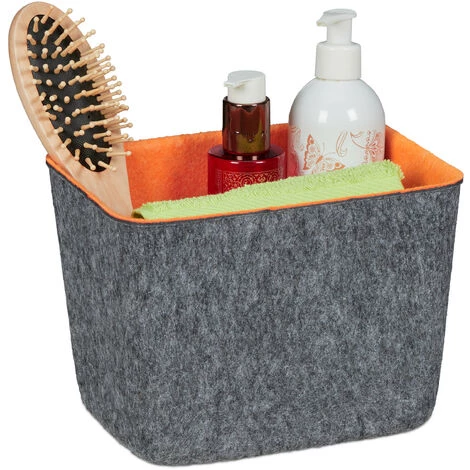 Relaxdays Panier De Rangement Feutre, Corbeille Polyvalente Pour étagère Et Armoires, 15,5 X 21 X 15,5 Cm, Gris/orange 3 Relaxdays Panier De Rangement Feutre, Corbeille Polyvalente Pour étagère Et Armoires, 15,5 X 21 X 15,5 Cm, Gris/orange