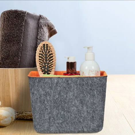 Relaxdays Panier De Rangement Feutre, Corbeille Polyvalente Pour étagère Et Armoires, 15,5 X 21 X 15,5 Cm, Gris/orange 5 Relaxdays Panier De Rangement Feutre, Corbeille Polyvalente Pour étagère Et Armoires, 15,5 X 21 X 15,5 Cm, Gris/orange – Image 3