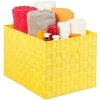 Relaxdays Panier De Rangement Avec Poignée, Plastique, Aspect Tressé, 26 X 40 X 30 Cm, Corbeille Salle De Bain, Jaune -Petit rangement Soldes Magasin 52205219 1