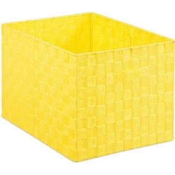 Relaxdays Panier De Rangement Avec Poignée, Plastique, Aspect Tressé, 26 X 40 X 30 Cm, Corbeille Salle De Bain, Jaune -Petit rangement Soldes Magasin 52205219 2