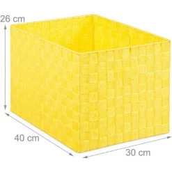 Relaxdays Panier De Rangement Avec Poignée, Plastique, Aspect Tressé, 26 X 40 X 30 Cm, Corbeille Salle De Bain, Jaune -Petit rangement Soldes Magasin 52205219 5