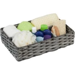 Relaxdays Panier De Rangement 4 Compartiments, Corbeilles Tresse Salle De Bain, Plastique; HlP: 8 X 31 X 21 Cm, Couleurs