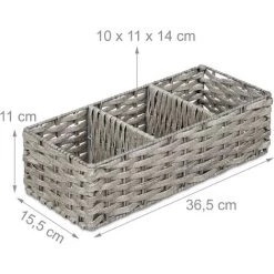 Relaxdays Panier De Rangement, Tressé, Bain, 3 Compartiments, En Plastique, HlP 11x 36,5x15,5 Cm, Différentes Couleurs -Petit rangement Soldes Magasin 52205435 5