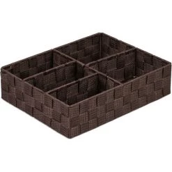 Relaxdays Panier De Rangement, 5 Compartiments, Carré, Tressé, Plastique PP, Rangement, Corbeille De Stockage, Marron -Petit rangement Soldes Magasin 52205437 2