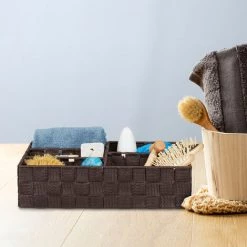 Relaxdays Panier De Rangement, 5 Compartiments, Carré, Tressé, Plastique PP, Rangement, Corbeille De Stockage, Marron -Petit rangement Soldes Magasin 52205437 3