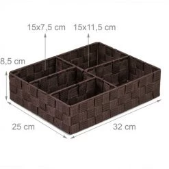 Relaxdays Panier De Rangement, 5 Compartiments, Carré, Tressé, Plastique PP, Rangement, Corbeille De Stockage, Marron -Petit rangement Soldes Magasin 52205437 5