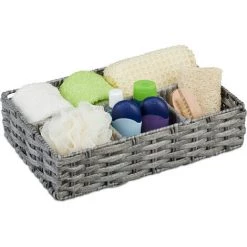 Relaxdays Panier De Rangement 4 Compartiments, Corbeilles Tresse Salle De Bain, Plastique; HlP: 8 X 31 X 21 Cm, Couleurs