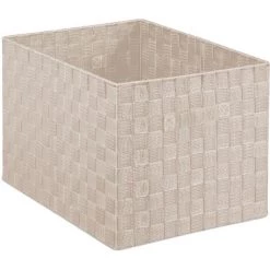 Relaxdays Panier De Rangement Avec Poignée, Plastique, Aspect Tressé, 26 X 40 X 30 Cm, Corbeille Salle De Bain, Taupe -Petit rangement Soldes Magasin 52205456 2