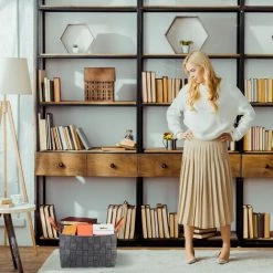 Relaxdays Panier De Rangement Feutre, Pliable, Boîte Pour Rangement Avec Anses, HxlxP 26 X 40 X 30 Cm, Gris Clair -Petit rangement Soldes Magasin 52205502 4