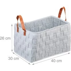Relaxdays Panier De Rangement Feutre, Pliable, Boîte Pour Rangement Avec Anses, HxlxP 26 X 40 X 30 Cm, Gris Clair -Petit rangement Soldes Magasin 52205502 5