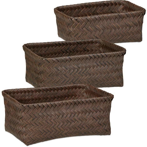 Relaxdays Lot De 3 Paniers De Rangement, Corbeilles En 3 Tailles, Tressés, Salle De Bain, Plastique, Marron 4 Relaxdays Lot De 3 Paniers De Rangement, Corbeilles En 3 Tailles, Tressés, Salle De Bain, Plastique, Marron – Image 2