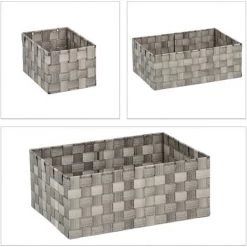 Relaxdays Panier Tressé Rangement, Lot De 4, Salle De Bain, Rectangulaires, 3 Tailles, Plastique, Gris -Petit rangement Soldes Magasin 52205540 2