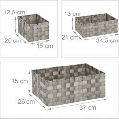 Relaxdays Panier Tressé Rangement, Lot De 4, Salle De Bain, Rectangulaires, 3 Tailles, Plastique, Gris -Petit rangement Soldes Magasin 52205540 5
