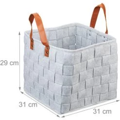 Relaxdays Panier En Feutre Tressé, Panier Pliable De Rangement Feutre, étagère Avec Anses, HlP 29x31x31cm; Gris Clair -Petit rangement Soldes Magasin 52205609 5