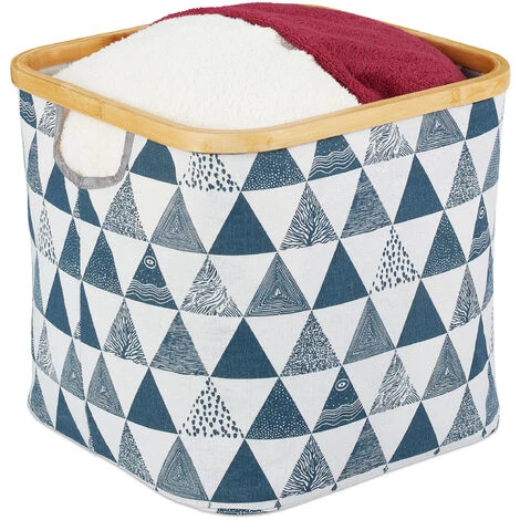 Relaxdays Panier De Rangement En Tissu, Pliante, Boîte Avec Rebord Et Poignée, 30,5x33,5x33,5cm, Corbeille, Noir/bleu 3 Relaxdays Panier De Rangement En Tissu, Pliante, Boîte Avec Rebord Et Poignée, 30,5x33,5x33,5cm, Corbeille, Noir/bleu