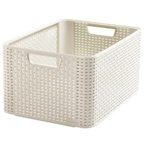 BRICOLINE Panier Avec Couvercle Curver Rattan Style L Crème 4 BRICOLINE Panier Avec Couvercle Curver Rattan Style L Crème – Image 2