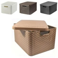 BRICOLINE Panier Avec Couvercle Curver Rattan Style L Crème 7 BRICOLINE Panier Avec Couvercle Curver Rattan Style L Crème -Petit rangement Soldes Magasin 52512518 3