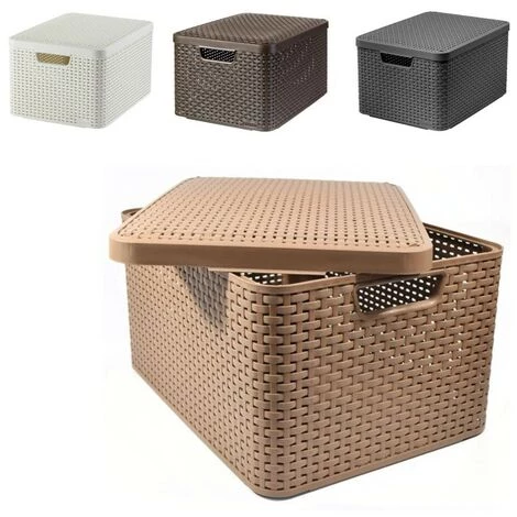 BRICOLINE Panier Avec Couvercle Curver Rattan Style L Crème 5 BRICOLINE Panier Avec Couvercle Curver Rattan Style L Crème – Image 3