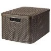 BRICOLINE Corbeille Avec Couvercle Curver Rattan Style L Marron Foncé -Petit rangement Soldes Magasin 52513030 1