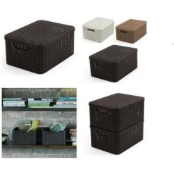 BRICOLINE Corbeille Avec Couvercle Curver Rattan Style L Marron Foncé 9 BRICOLINE Corbeille Avec Couvercle Curver Rattan Style L Marron Foncé -Petit rangement Soldes Magasin 52513030 3