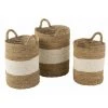 DANSMAMAISON Set De 3 Paniers Zostere Blanc/Naturel - L 38 X L 38 X H 58 Cm - Blanc -Petit rangement Soldes Magasin 52529718 1