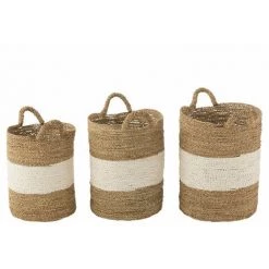 DANSMAMAISON Set De 3 Paniers Zostere Blanc/Naturel - L 38 X L 38 X H 58 Cm - Blanc -Petit rangement Soldes Magasin 52529718 2